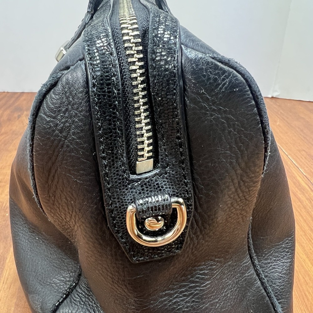 Coach F25796 Black Leather Satchel Handbag Silver Hardware Zip Top Purse - Picture 8 of 16